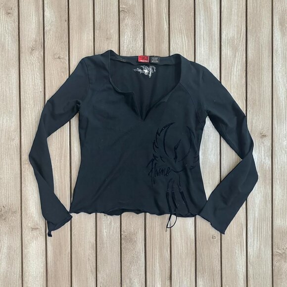 JOHNNY BLAZE Flame Black Long Sleeve Top Size Large - Picture 1 of 6